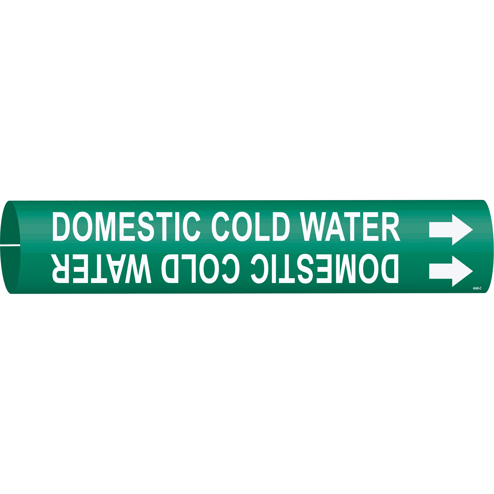 Marqueur de tuyau «Domestic Cold Water», À pression, 2" h x 2" la, Blanc/vert