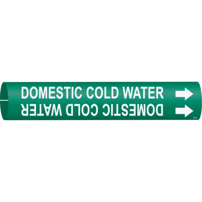 Marqueur de tuyau «Domestic Cold Water», À pression, 7/8" h x 7/8" la, Blanc/vert