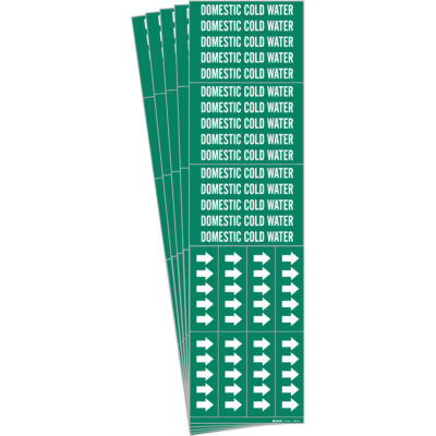 Marqueur de tuyau «Domestic Cold Water», Autocollant, 2-1/4" h x 2-3/4" la, Blanc/vert