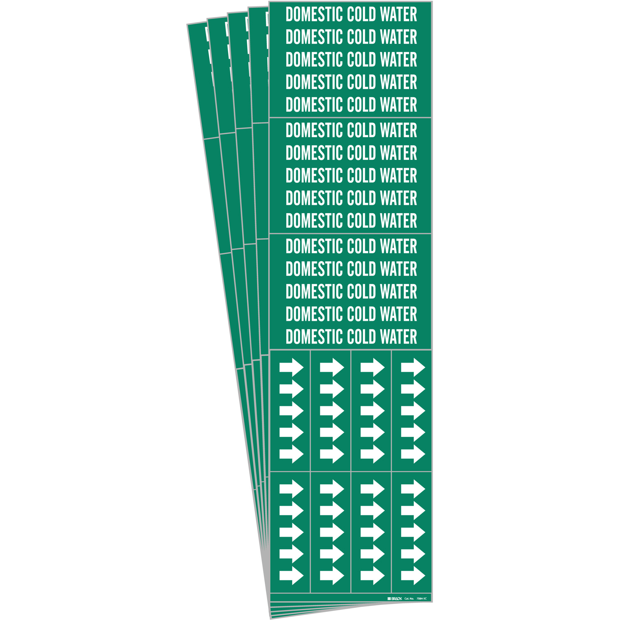 Marqueur de tuyau «Domestic Cold Water», Autocollant, 2-1/4" h x 2-3/4" la, Blanc/vert