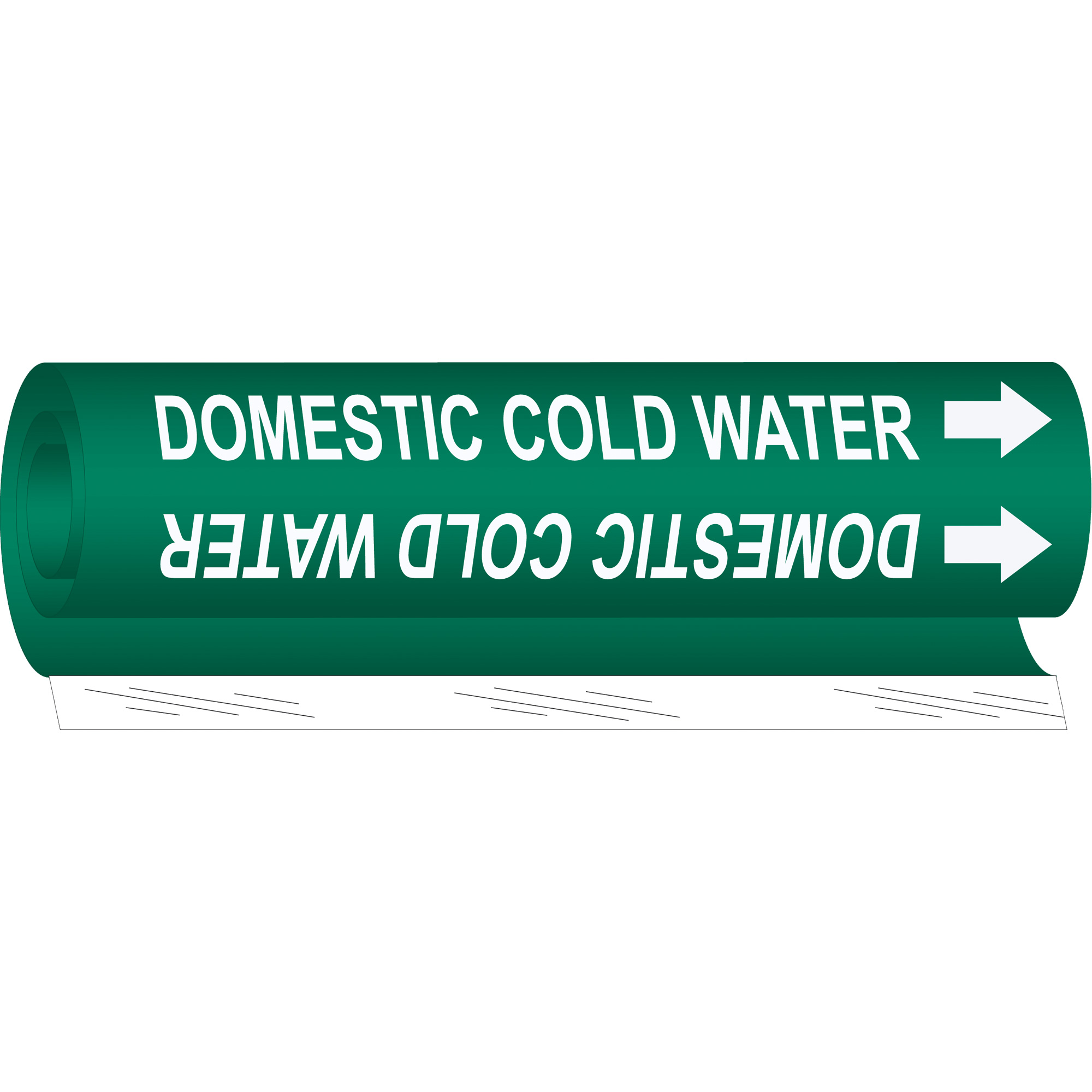 Marqueur de tuyau «Domestic Cold Water», Enveloppant, 5" h x 8" la, Blanc/vert