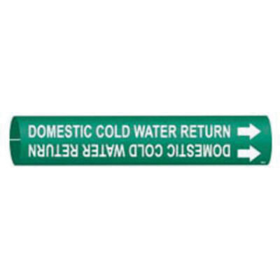 Marqueur de tuyau «Domestic Cold Water Return», À pression, 13/16" h x 13/16" la, Blanc/vert