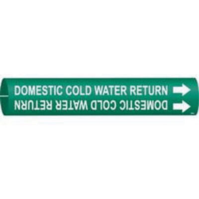 Marqueur de tuyau «Domestic Cold Water Return», À pression, 2" h x 2" la, Blanc/vert