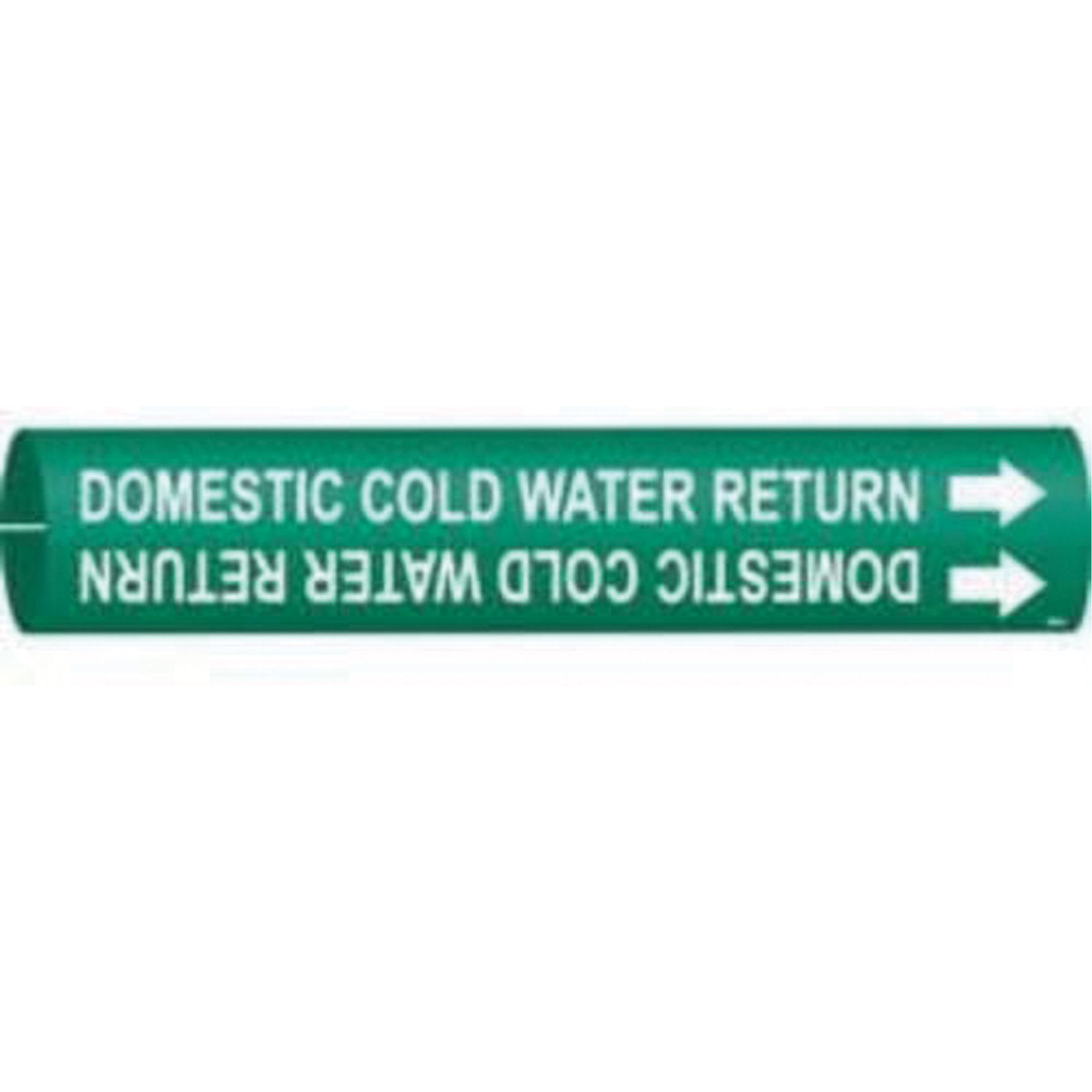 Marqueur de tuyau «Domestic Cold Water Return», À pression, 2" h x 2" la, Blanc/vert