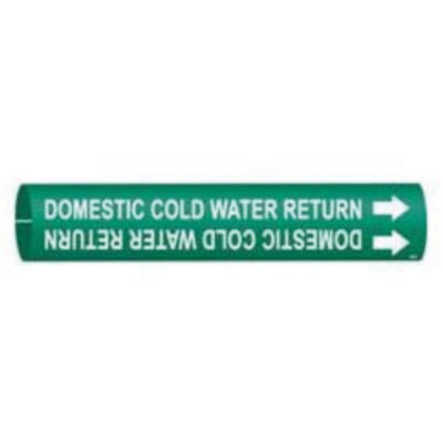 Marqueur de tuyau «Domestic Cold Water Return», À pression, 7/8" h x 7/8" la, Blanc/vert