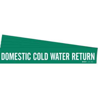 Marqueur de tuyau «Domestic Cold Water Return», Autocollant, 2-1/4" h x 14" la, Blanc/vert