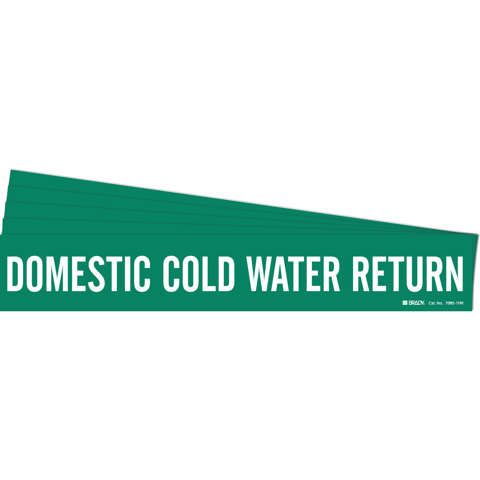 Marqueur de tuyau «Domestic Cold Water Return», Autocollant, 4" h x 24" la, Blanc/vert