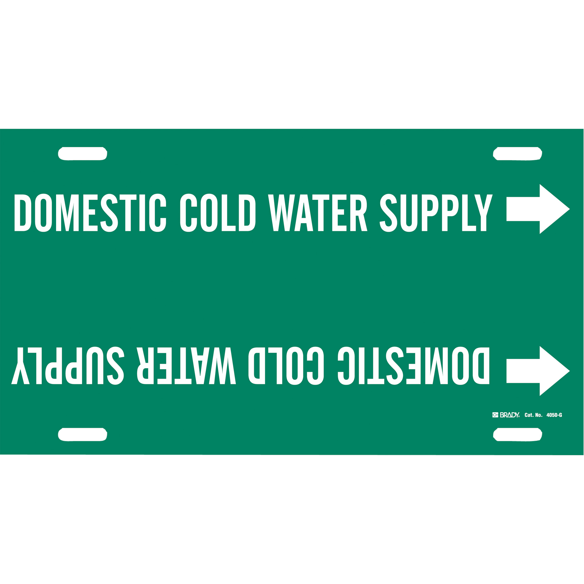 Marqueur de tuyau «Domestic Cold Water Supply», À attacher, 10" h x 24" la, Blanc/vert
