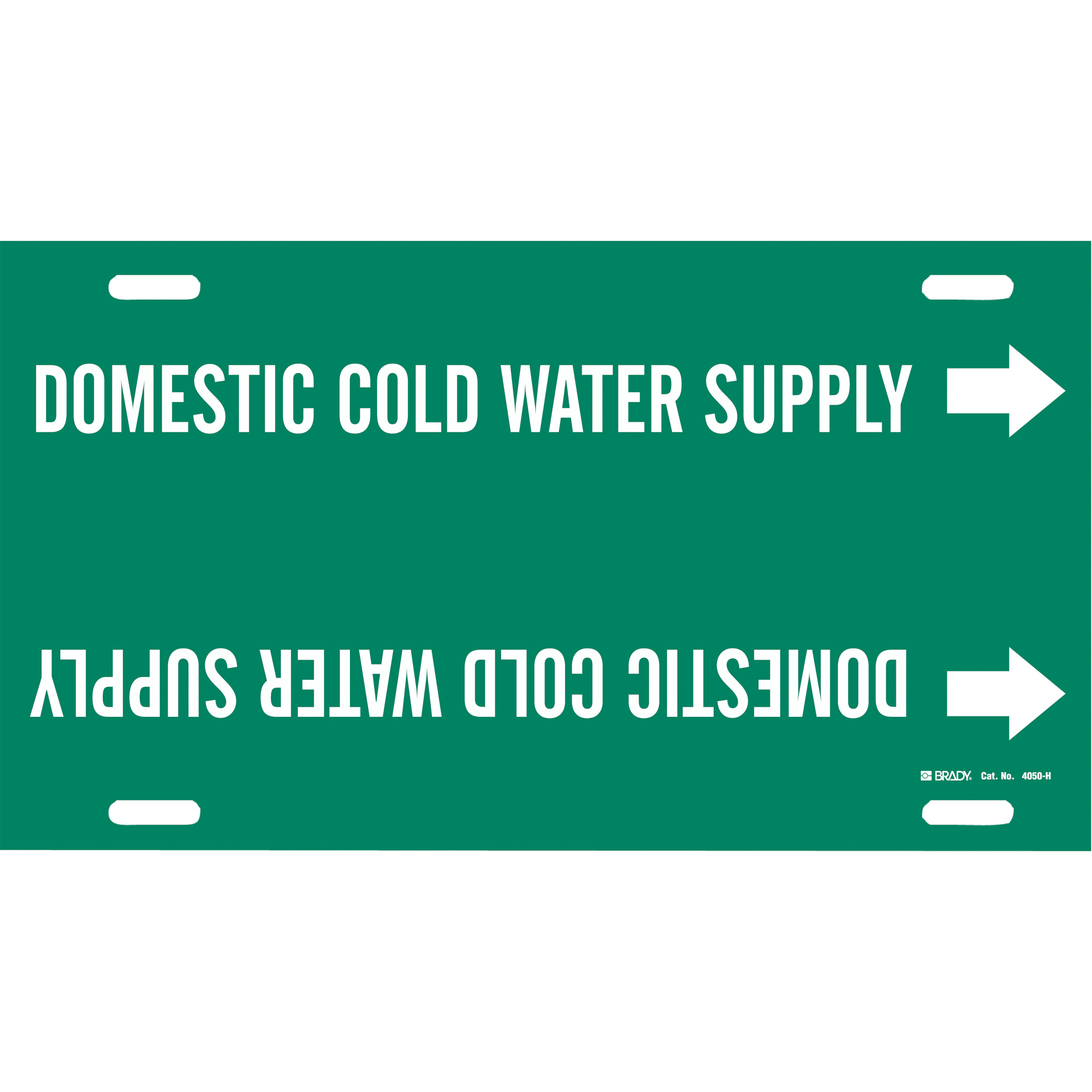 Marqueur de tuyau «Domestic Cold Water Supply», À attacher, 10" h x 32" la, Blanc/vert