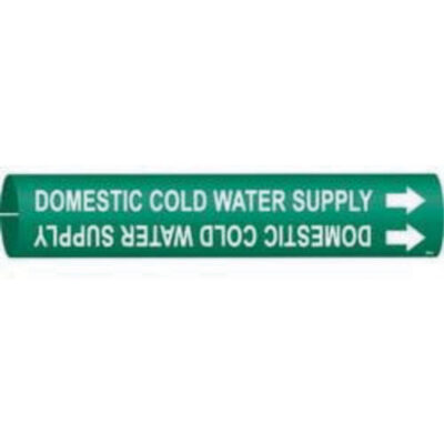 Marqueur de tuyau «Domestic Cold Water Supply», À pression, 13/16" h x 13/16" la, Blanc/vert