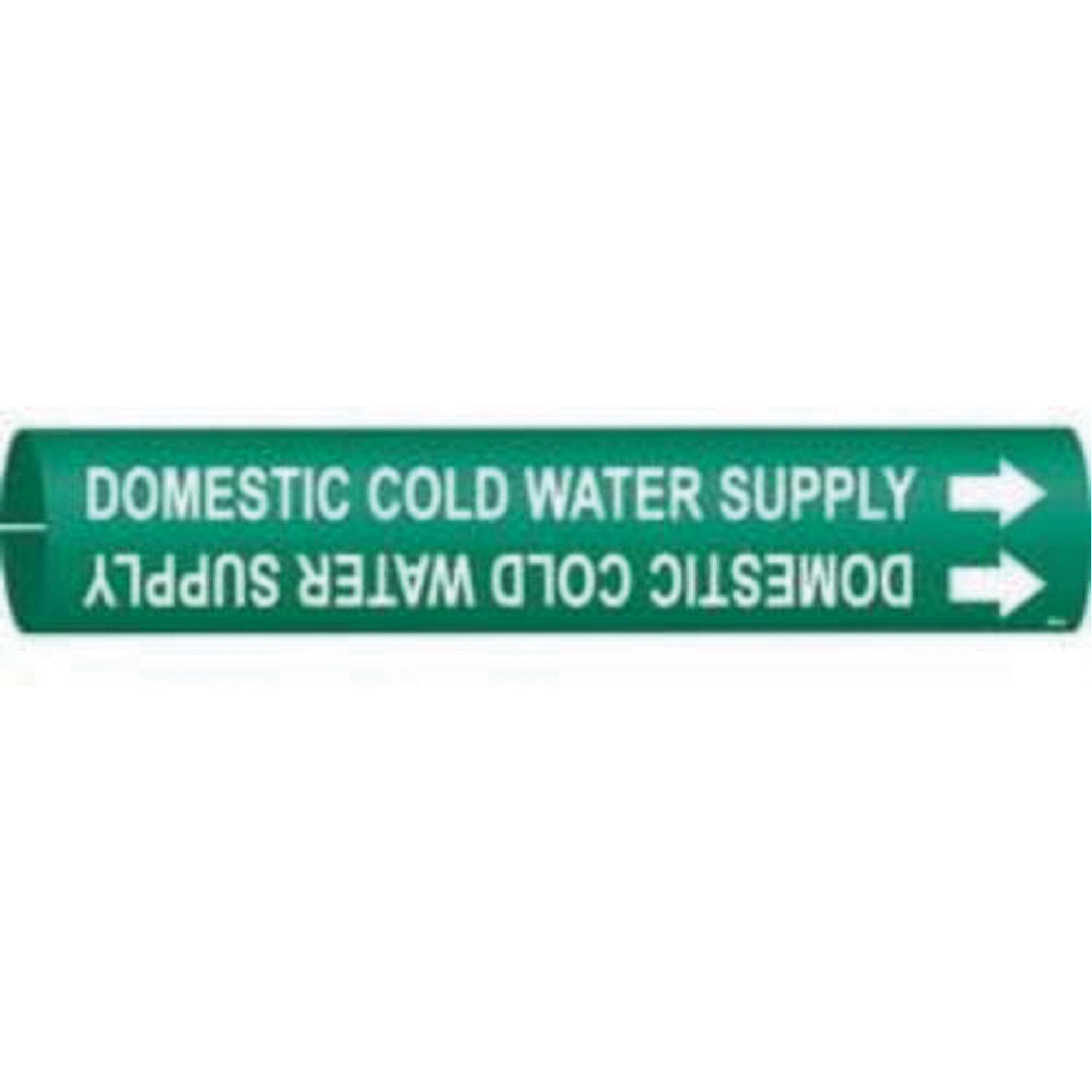 Marqueur de tuyau «Domestic Cold Water Supply», À pression, 13/16" h x 13/16" la, Blanc/vert