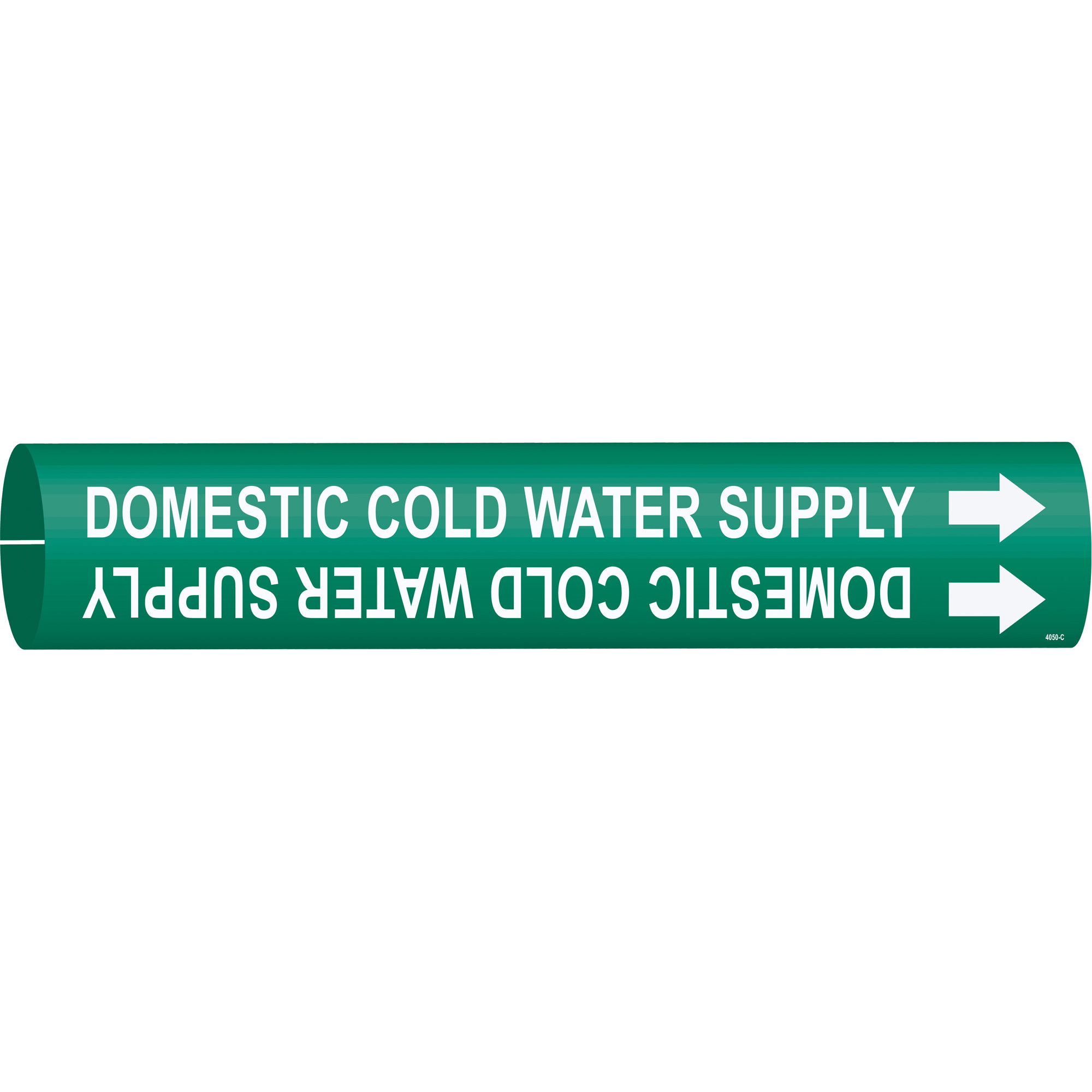 Marqueur de tuyau «Domestic Cold Water Supply», À pression, 2" h x 2" la, Blanc/vert