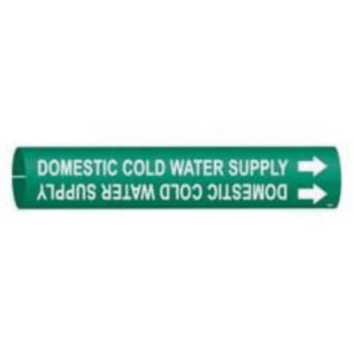 Marqueur de tuyau «Domestic Cold Water Supply», À pression, 7/8" h x 7/8" la, Blanc/vert