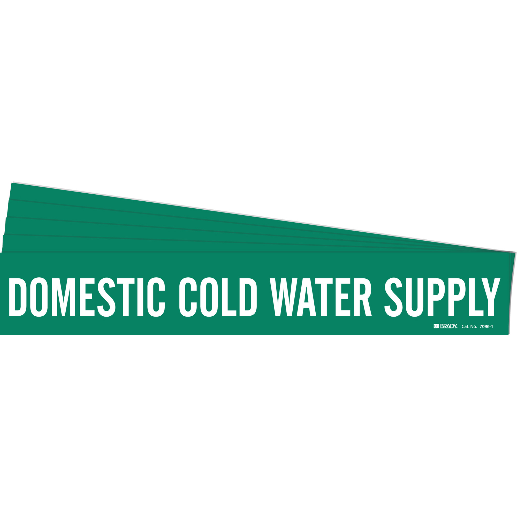 Marqueur de tuyau «Domestic Cold Water Supply», Autocollant, 2-1/4" h x 14" la, Blanc/vert