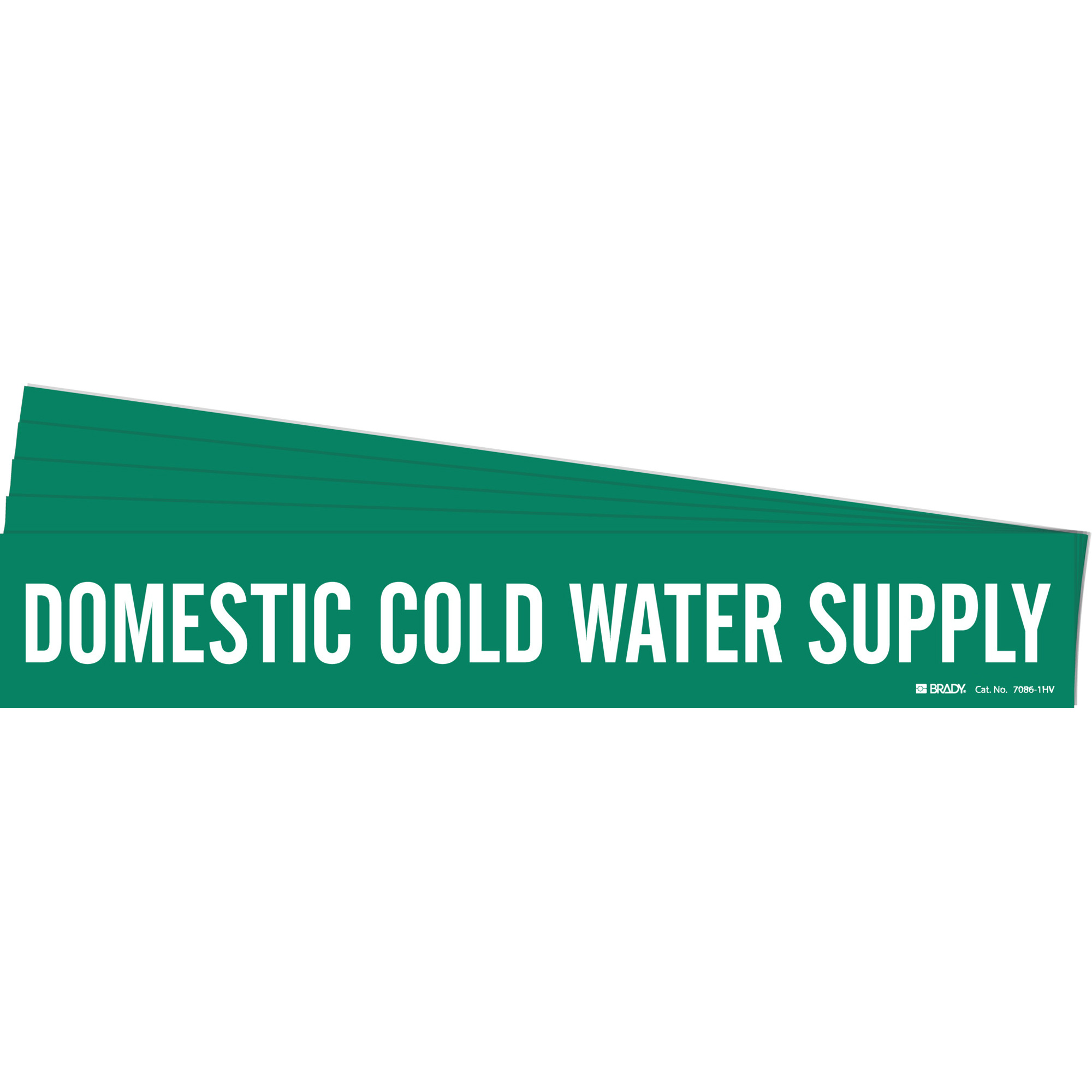 Marqueur de tuyau «Domestic Cold Water Supply», Autocollant, 4" h x 24" la, Blanc/vert