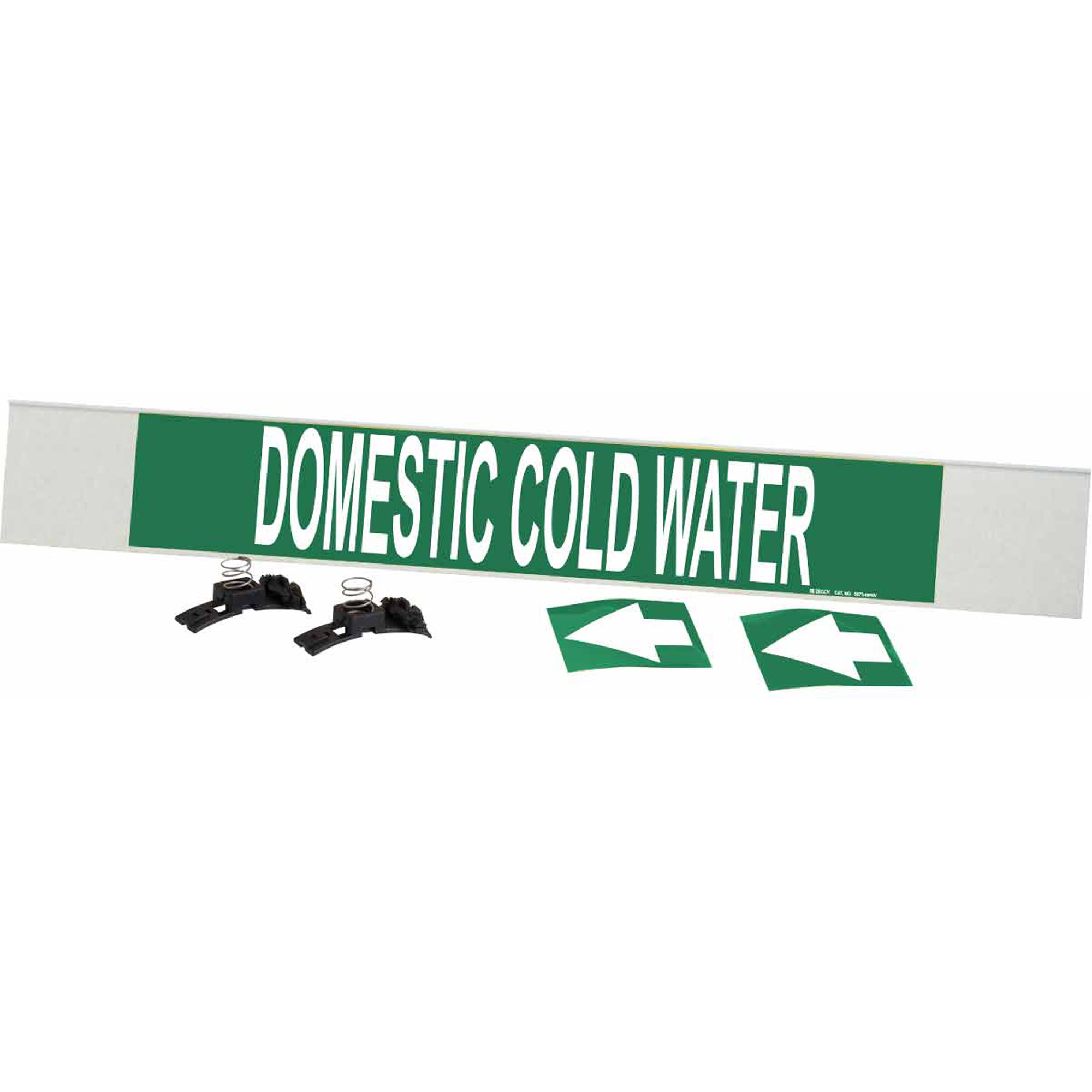 Marqueur de tuyau «Domestic Cold Water», Transporteur en fibre de verre avec agrafes, 4" h x 24" la, Blanc/vert