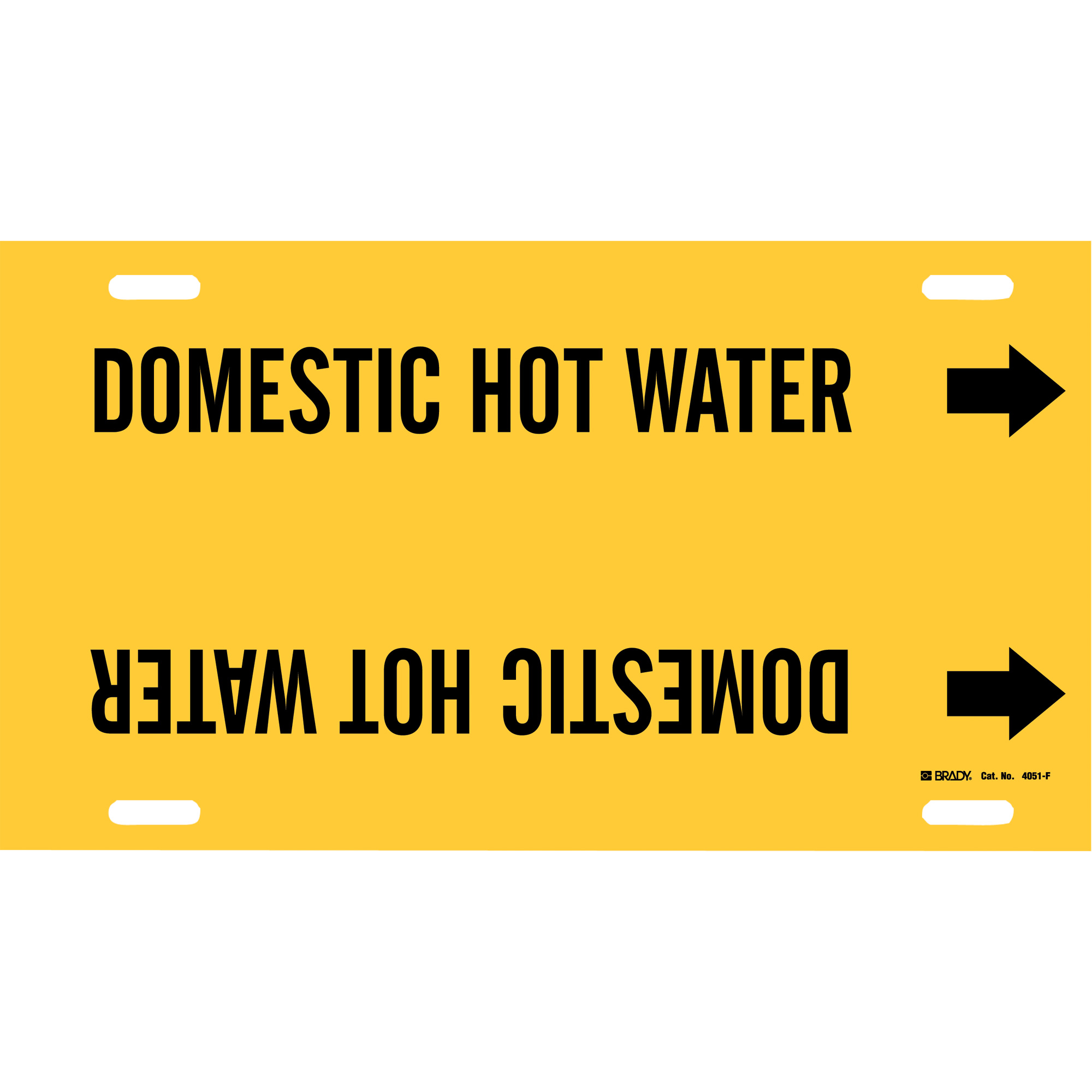 Marqueur de tuyau «Domestic Hot Water», À attacher, 8" h x 16" la, Noir sur jaune