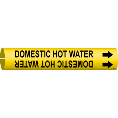 Marqueur de tuyau «Domestic Hot Water», À pression, 2-13/16" h x 2-13/16" la, Noir sur jaune