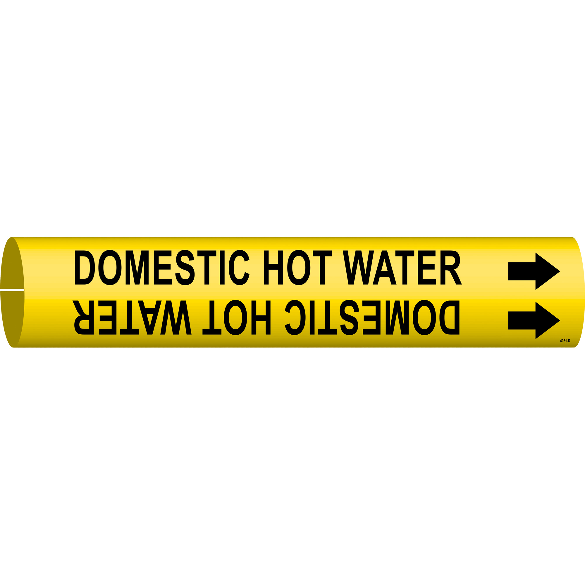 Marqueur de tuyau «Domestic Hot Water», À pression, 2-13/16" h x 2-13/16" la, Noir sur jaune