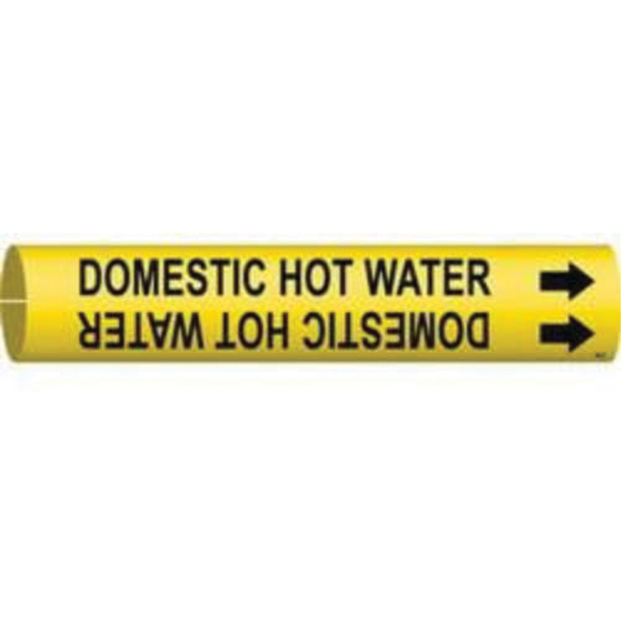 Marqueur de tuyau «Domestic Hot Water», À pression, 2" h x 2" la, Noir sur jaune
