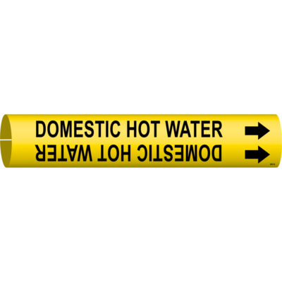 Marqueur de tuyau «Domestic Hot Water», À pression, 7/8" h x 7/8" la, Noir sur jaune
