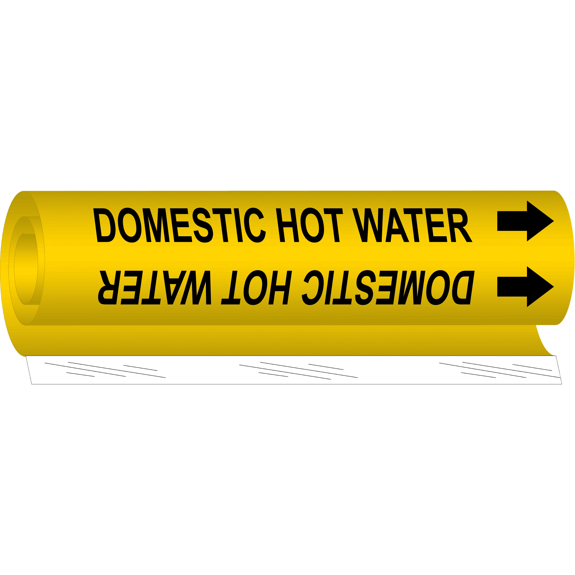 Marqueur de tuyau «Domestic Hot Water», Enveloppant, 9" h x 8" la, Noir sur jaune