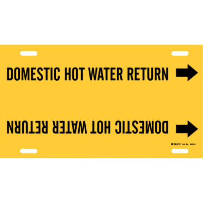 Marqueur de tuyau «Domestic Hot Water Return», À attacher, 10" h x 24" la, Noir sur jaune