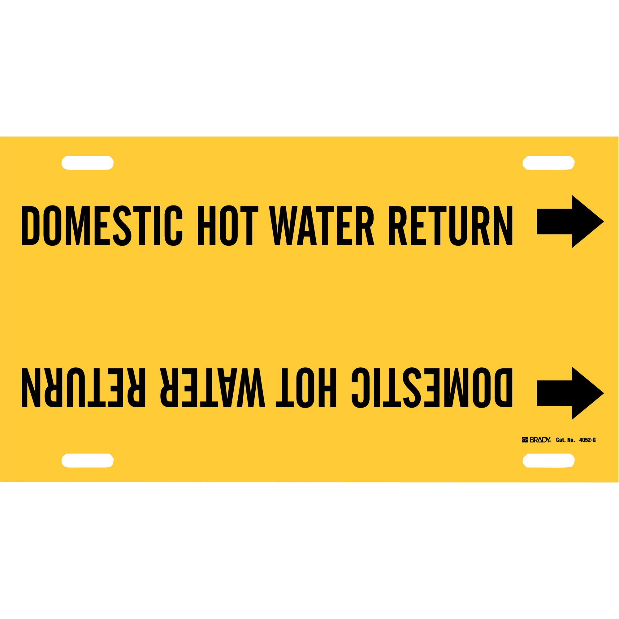 Marqueur de tuyau «Domestic Hot Water Return», À attacher, 10" h x 24" la, Noir sur jaune