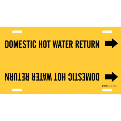 Marqueur de tuyau «Domestic Hot Water Return», À attacher, 10" h x 32" la, Noir sur jaune
