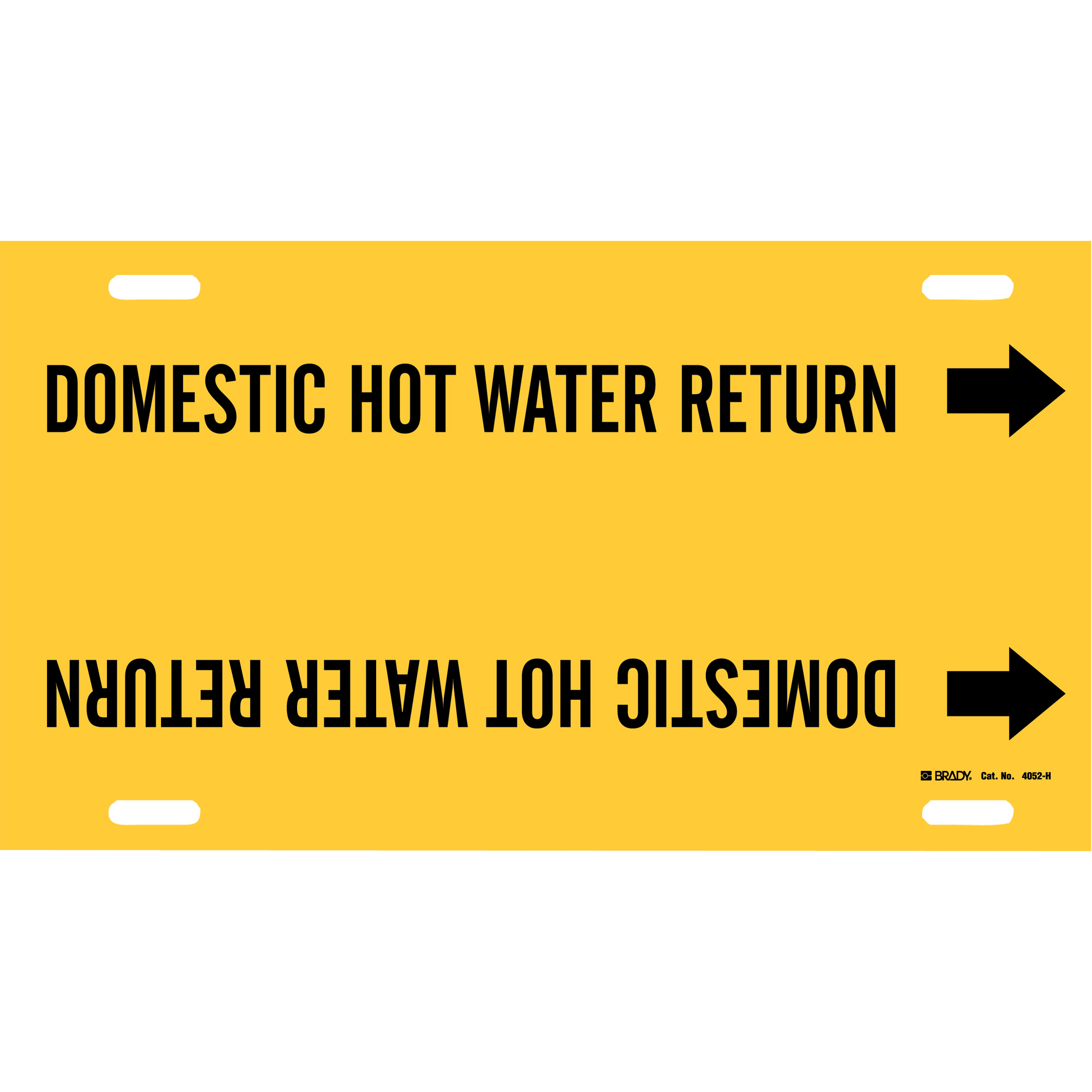 Marqueur de tuyau «Domestic Hot Water Return», À attacher, 10" h x 32" la, Noir sur jaune