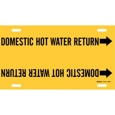 Marqueur de tuyau «Domestic Hot Water Return», À attacher, 8" h x 16" la, Noir sur jaune