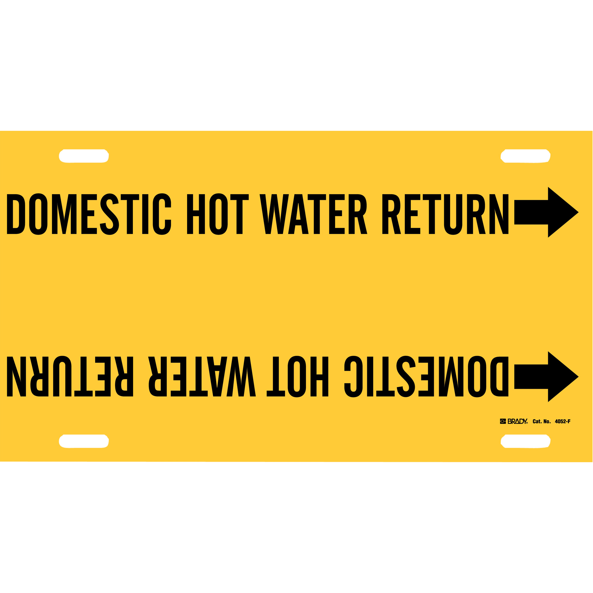 Marqueur de tuyau «Domestic Hot Water Return», À attacher, 8" h x 16" la, Noir sur jaune