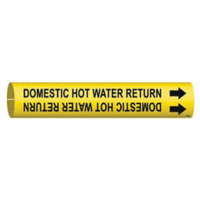 Marqueur de tuyau «Domestic Hot Water Return», À pression, 13/16" h x 13/16" la, Noir sur jaune