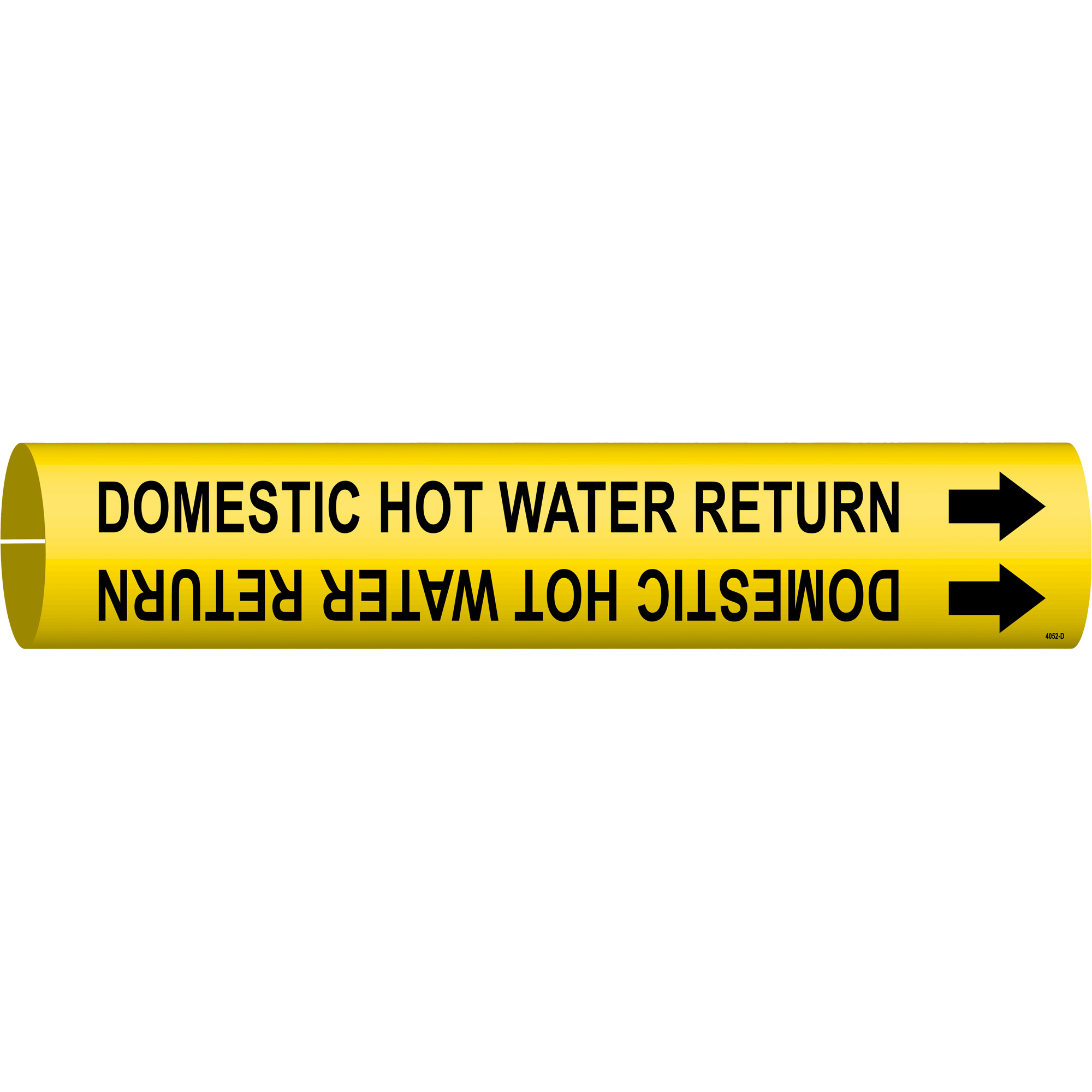 Marqueur de tuyau «Domestic Hot Water Return», À pression, 2-13/16" h x 2-13/16" la, Noir sur jaune