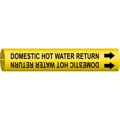 Marqueur de tuyau «Domestic Hot Water Return», À pression, 2" h x 2" la, Noir sur jaune