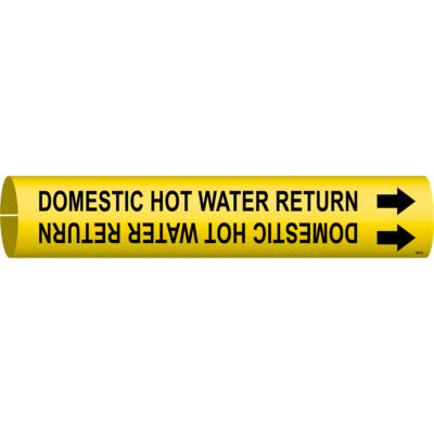 Marqueur de tuyau «Domestic Hot Water Return», À pression, 7/8" h x 7/8" la, Noir sur jaune