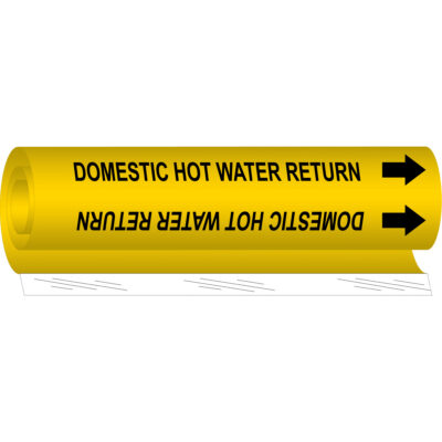 Marqueur de tuyau «Domestic Hot Water Return», Enveloppant, 5" h x 8" la, Noir sur jaune
