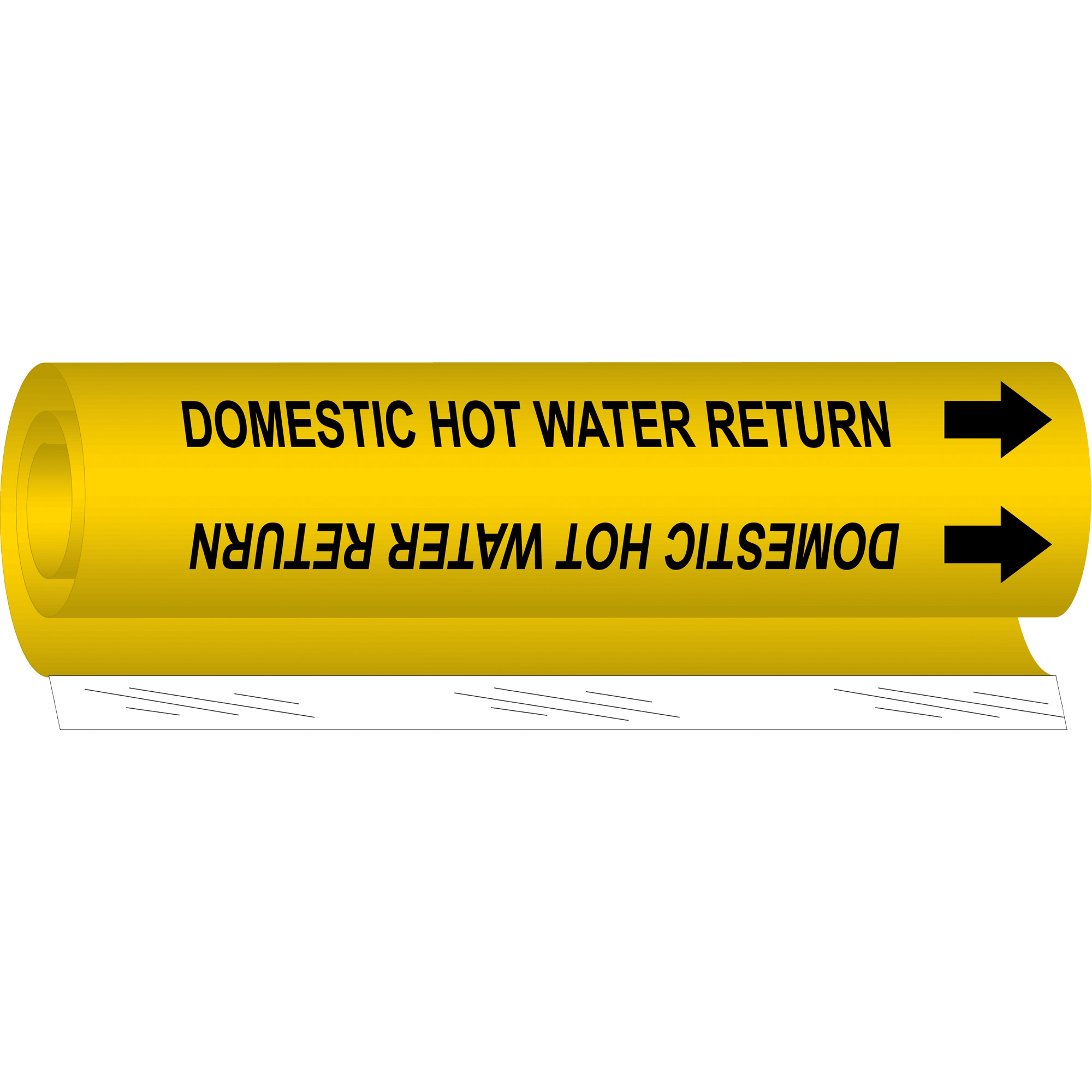 Marqueur de tuyau «Domestic Hot Water Return», Enveloppant, 5" h x 8" la, Noir sur jaune