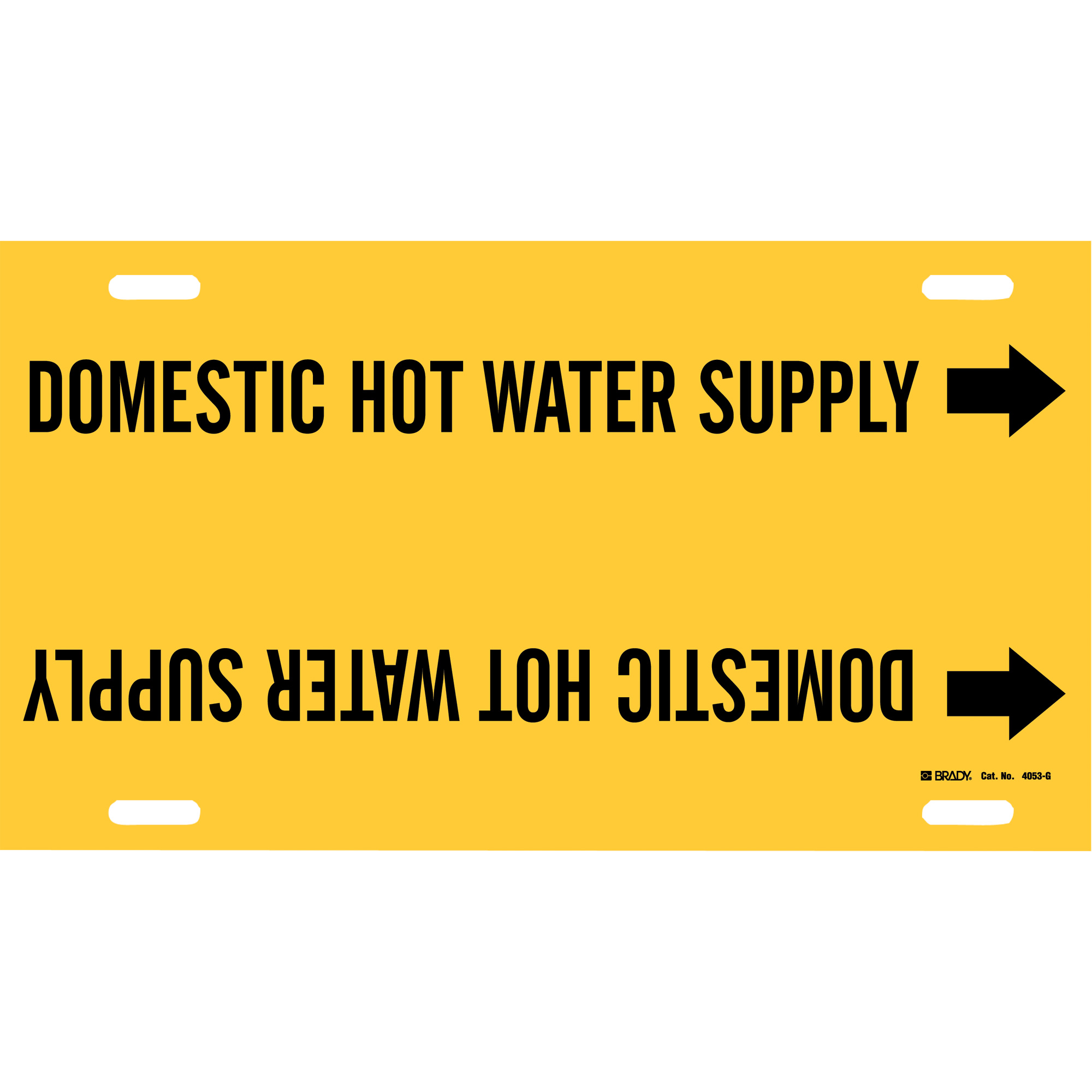 Marqueur de tuyau «Domestic Hot Water Supply», À attacher, 10" h x 24" la, Noir sur jaune
