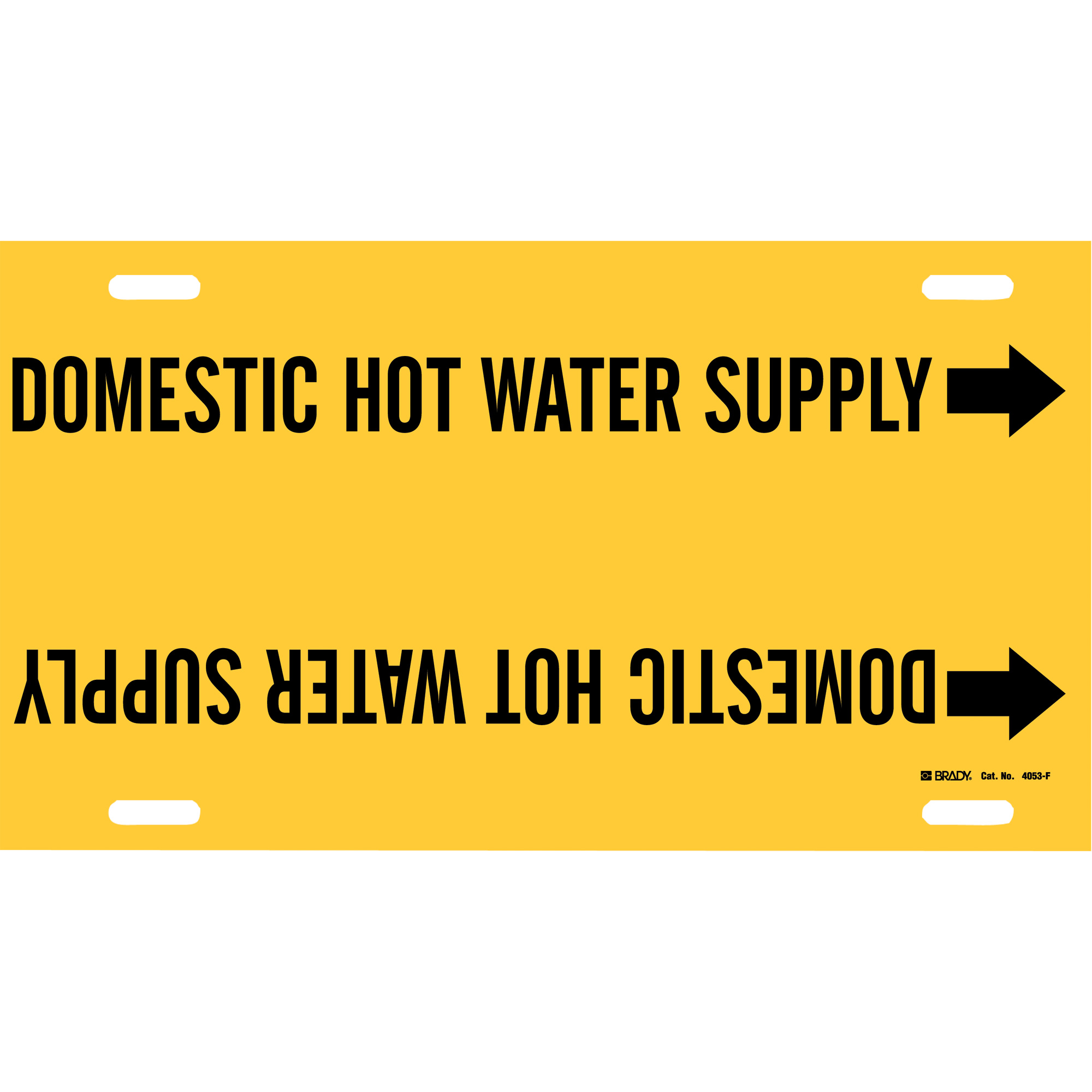 Marqueur de tuyau «Domestic Hot Water Supply», À attacher, 8" h x 16" la, Noir sur jaune
