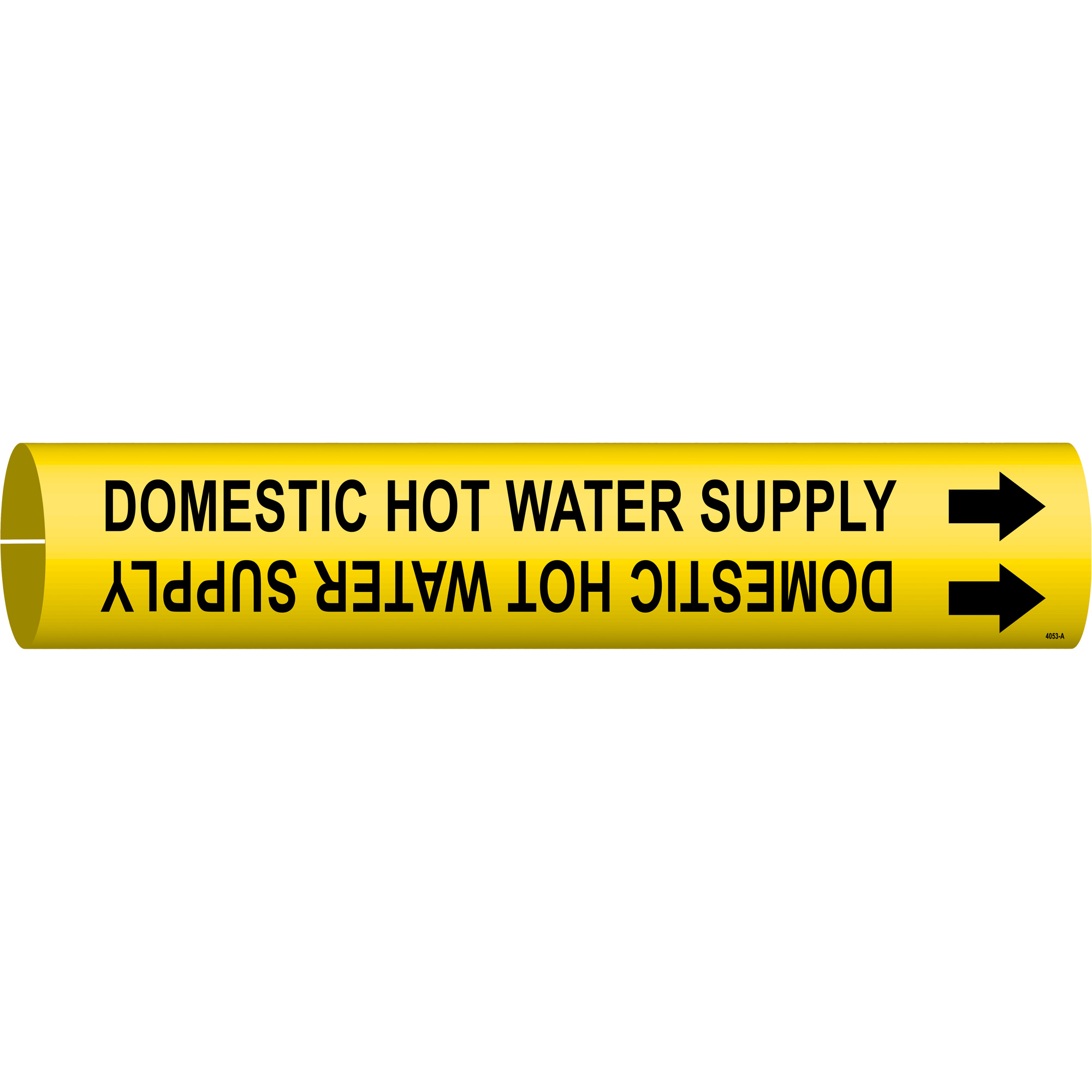 Marqueur de tuyau «Domestic Hot Water Supply», À pression, 13/16" h x 13/16" la, Noir sur jaune