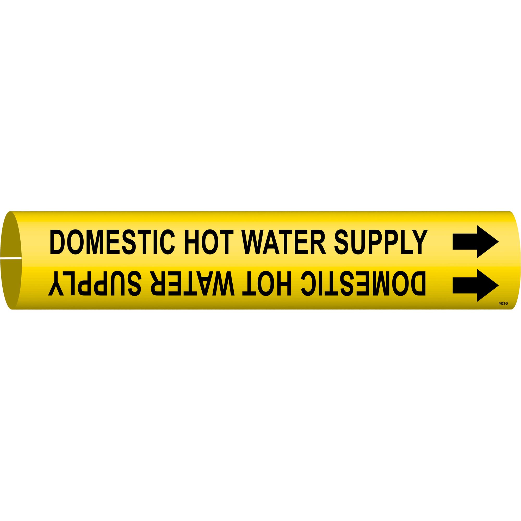 Marqueur de tuyau «Domestic Hot Water Supply», À pression, 2-13/16" h x 2-13/16" la, Noir sur jaune