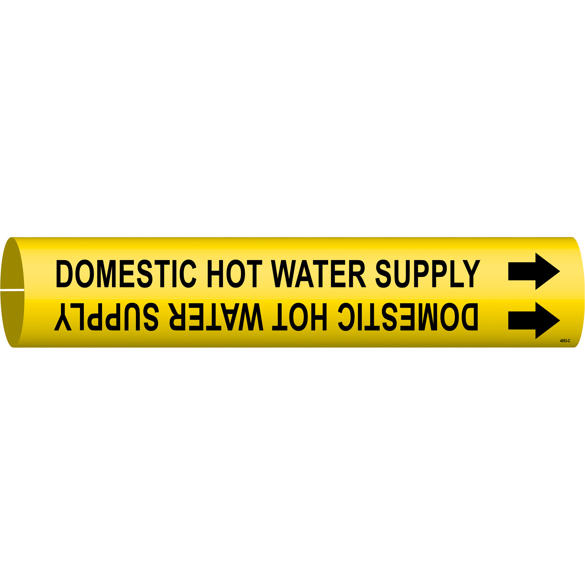 Marqueur de tuyau «Domestic Hot Water Supply», À pression, 2" h x 2" la, Noir sur jaune