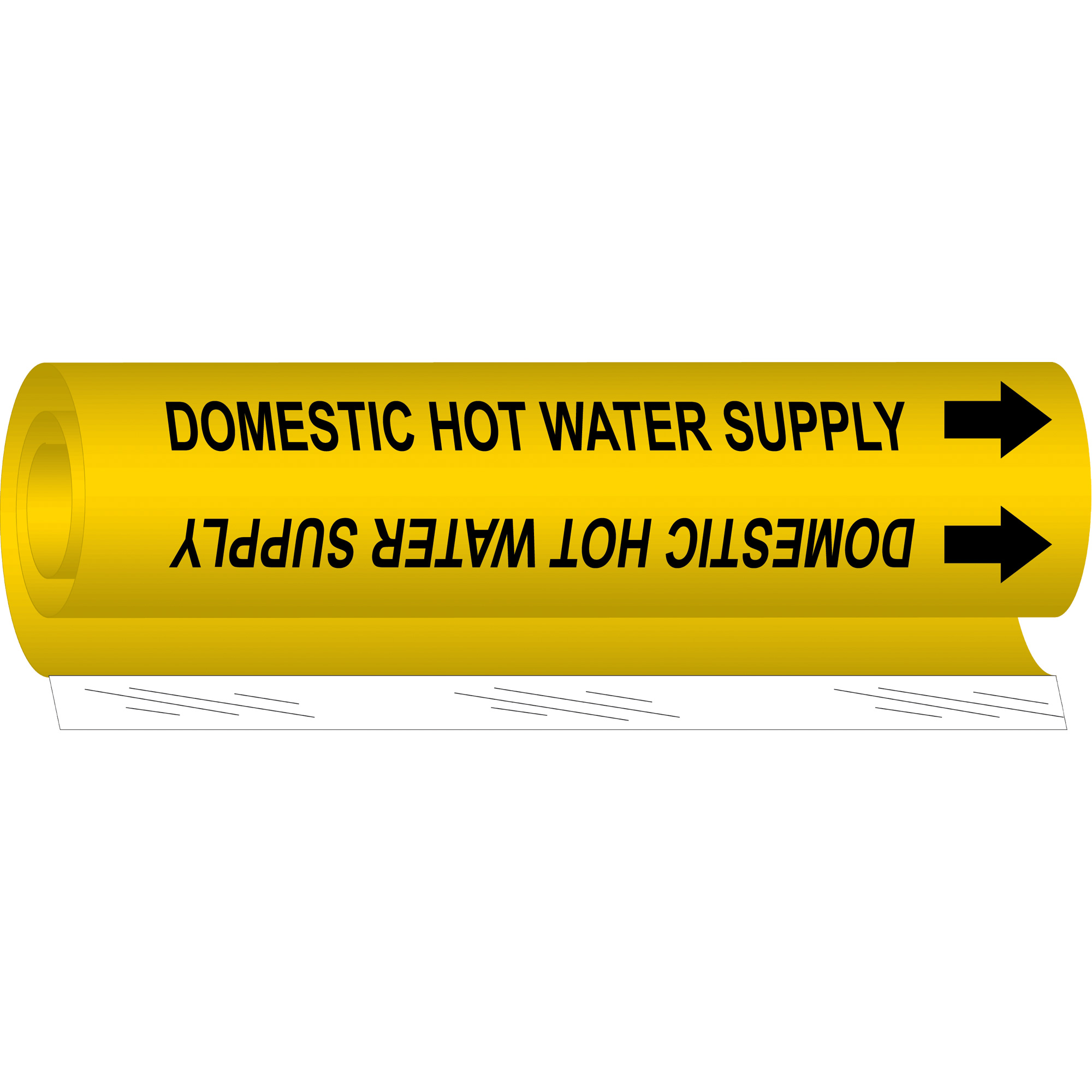 Marqueur de tuyau «Domestic Hot Water Supply», Enveloppant, 26" h x 12" la, Noir sur jaune