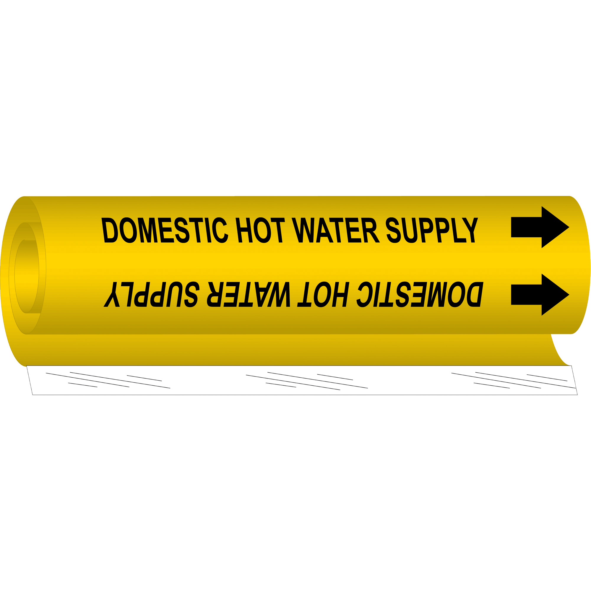 Marqueur de tuyau «Domestic Hot Water Supply», Enveloppant, 5" h x 8" la, Noir sur jaune
