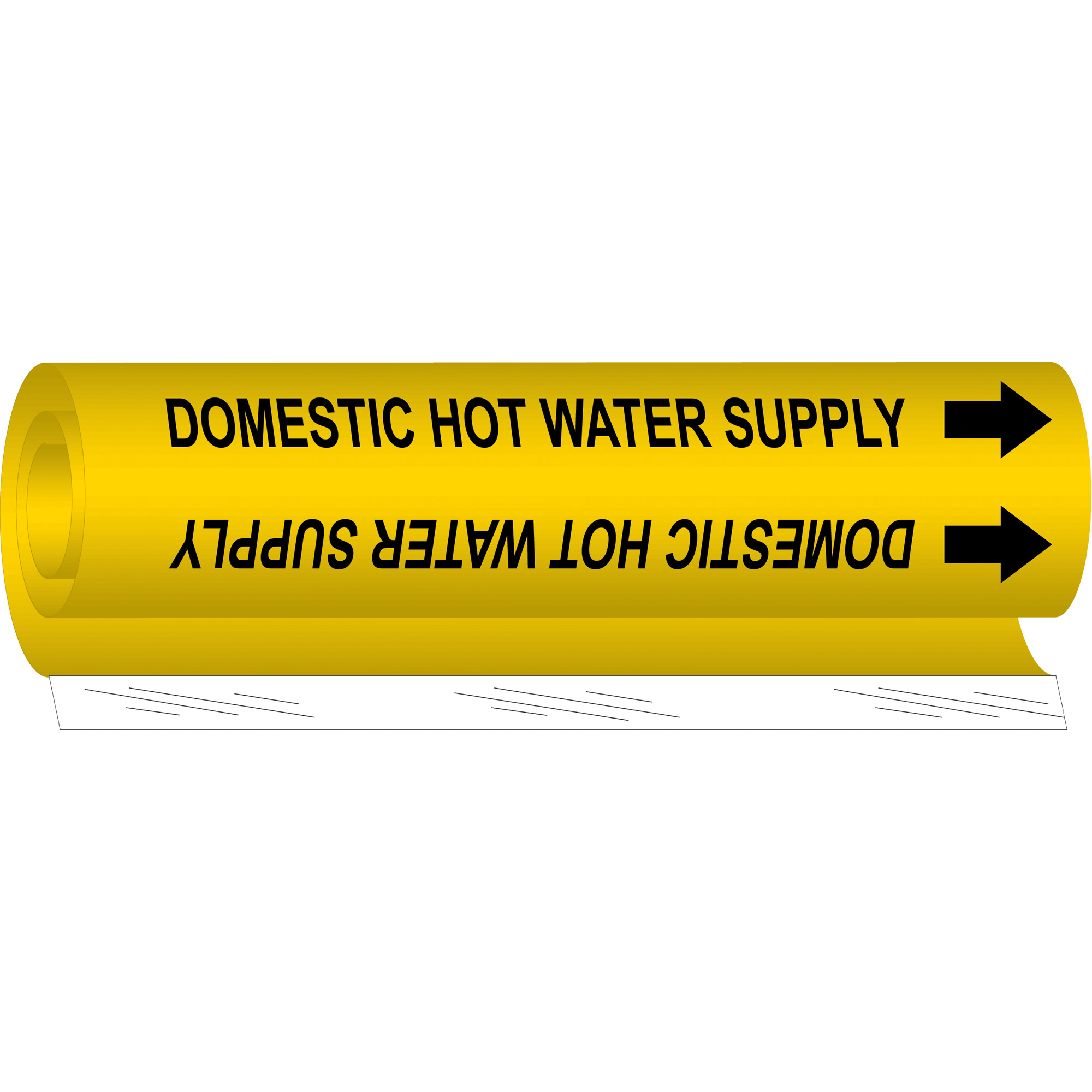 Marqueur de tuyau «Domestic Hot Water Supply», Enveloppant, 9" h x 8" la, Noir sur jaune