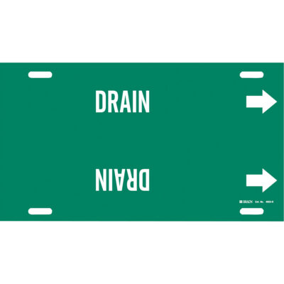 Marqueur de tuyau «Drain», À attacher, 10" h x 32" la, Blanc/vert