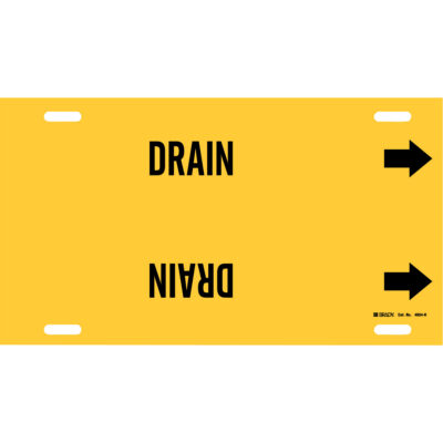 Marqueur de tuyau «Drain», À attacher, 10" h x 32" la, Noir sur jaune