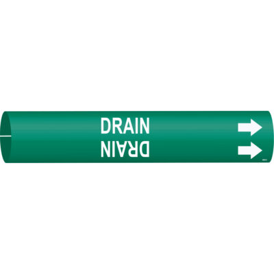Marqueur de tuyau «Drain», À pression, 2" h x 2" la, Blanc/vert