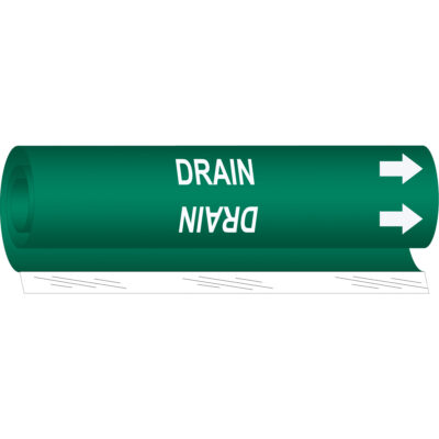 Marqueur de tuyau «Drain», Enveloppant, 5" h x 8" la, Blanc/vert